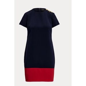 Lauren Ralph Lauren Women's Two-Tone Button-Trim Crepe Shift Dress Size 8